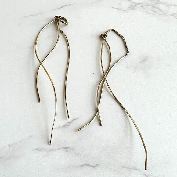 10K Gold Long Ear Threader Twisted Dangle Earrings For Women - Picture 6 of 6